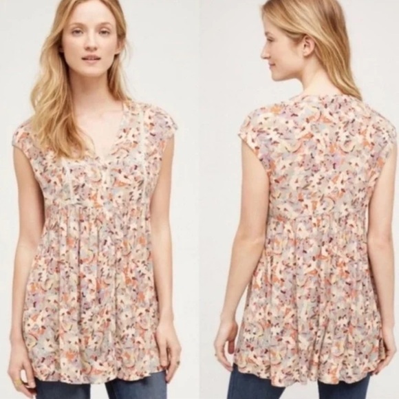Anthropologie Vanessa Virginia Floral Feminine Boho Spring Button Blouse Size M - Picture 1 of 7